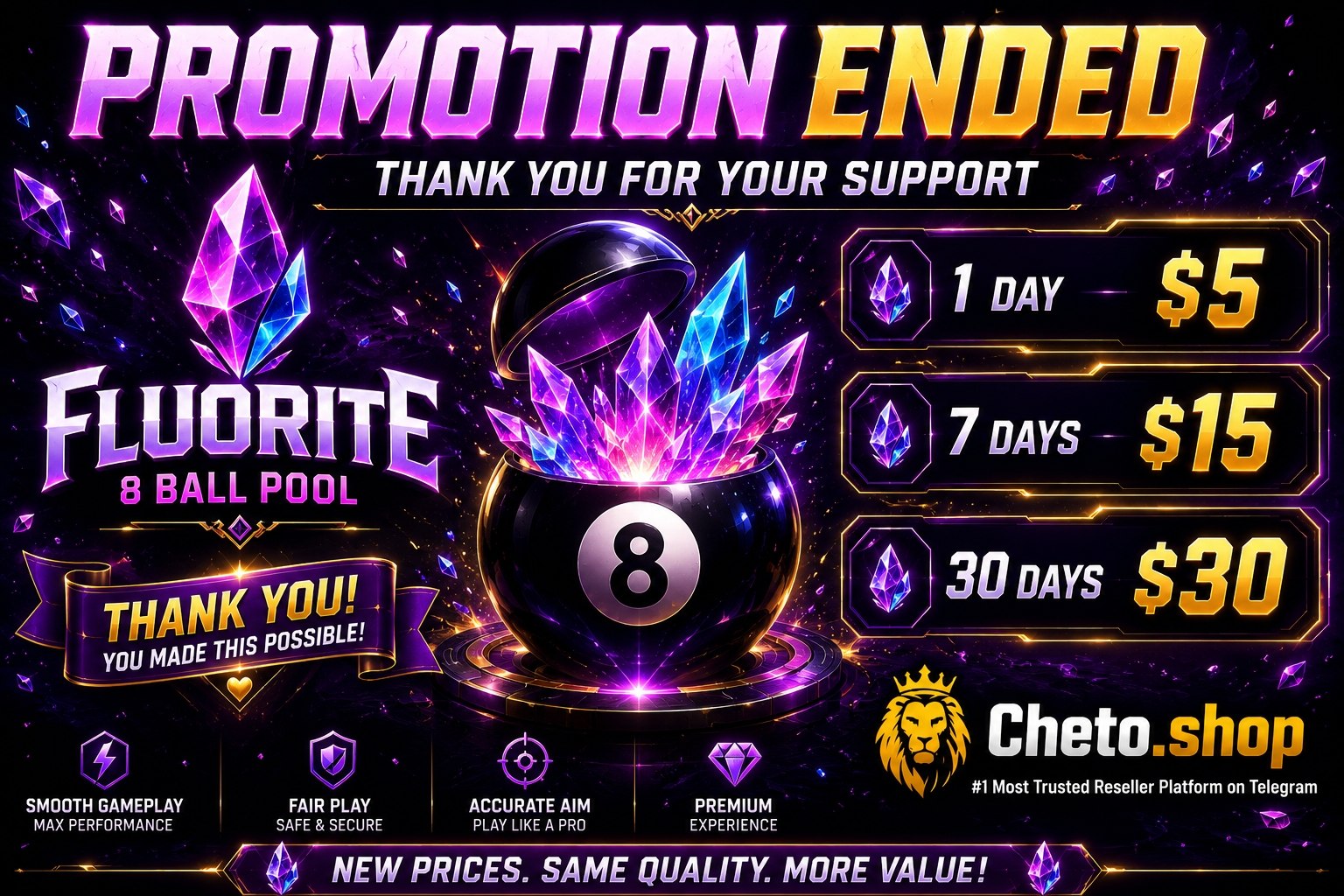 Fluorite 8 Ball Pool Promo Ended | Cheto Shop News Update