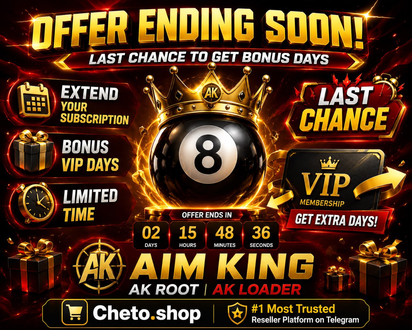 Cheto Shop Telegram: Aim King Bonus Ends Soon - Update