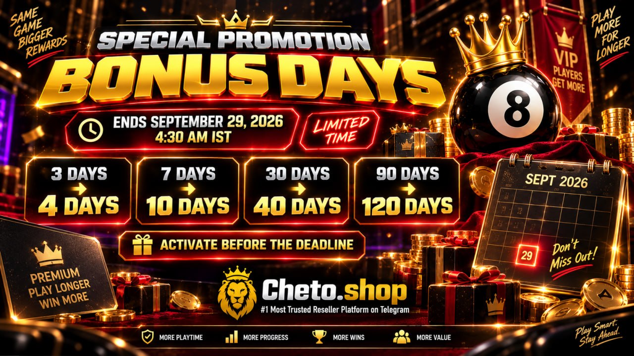 Cheto Shop News Update: Bonus Days & Game Cheats